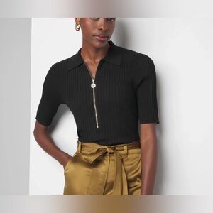 WHBM Elbow-Sleeve Ribbed Half-Zip Pullover size L